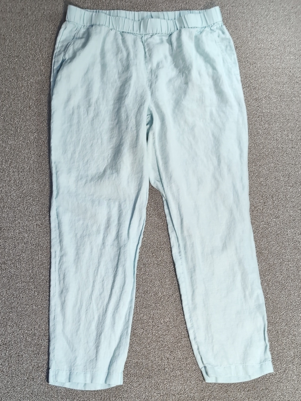 Eileen Fisher Organic Linen High-Waisted Tapered Ankle Pants Size Med in 'Pool'